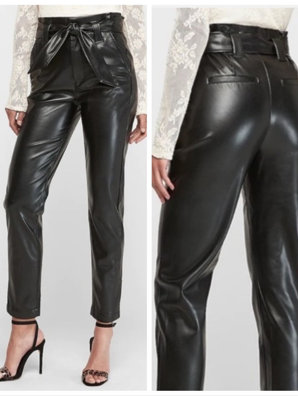 NWT Express Super High Waisted Faux Leather Paperbag Pants Women's 6 Bikercore
